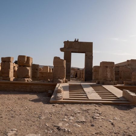 Egypt, Abydos, Temple of Rameses II – door to the second Pylon