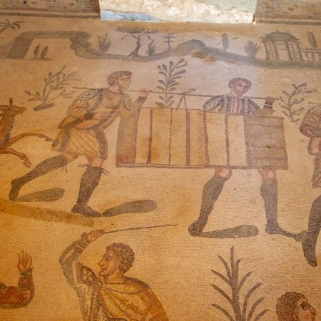 Italy, Sicily - Roman Villa - Villa Romana del Casale -Ambulatory of the Great Hunt (00:02:42)