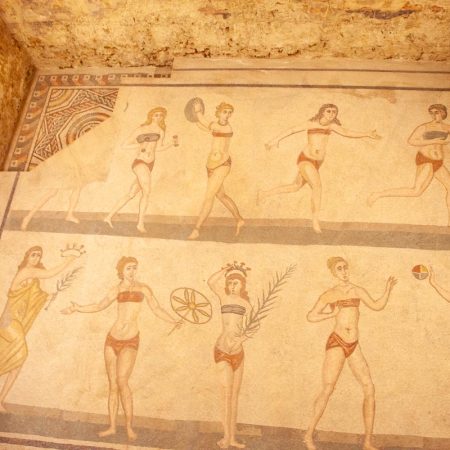 Italy, Sicily - Roman Villa - Villa Romana del Casale - Room of the ten girls with bikinis (00:01:21)