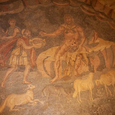 Italy, Sicily - Roman Villa - Villa Romana del Casale -vestibule of ulysses and Polyphemus (00:00:31)