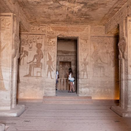 Egypt, Abu Simbel - Small Tample - Temple of Nefertari - Pronaos with Hathor pillars (00:05:07)