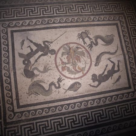 Italy, Pompeii, House of Menander,  Caldarium, mosaic with sea creatures