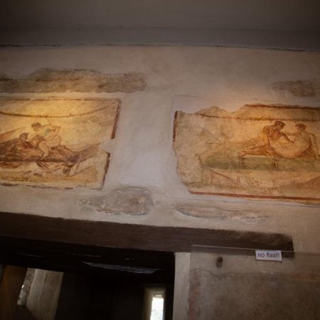 Italy, Pompeii, Brothel, building with small cells and frescoes