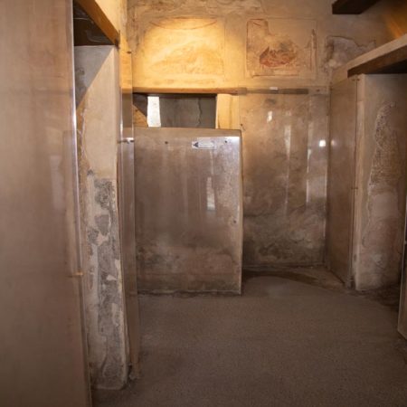 Italy, Pompeii, Brothel, corridor with frescoes