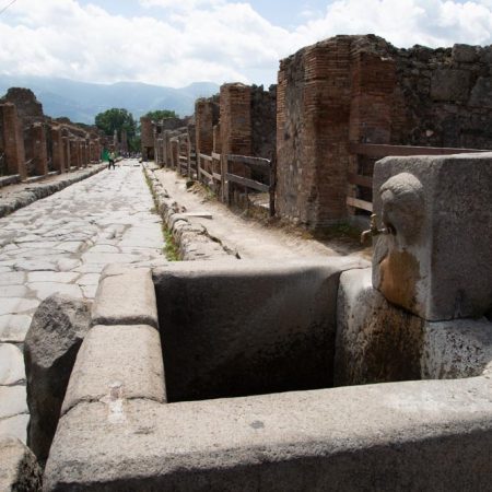 Italy, Pompeii, Decorated public fountain in the Roman street