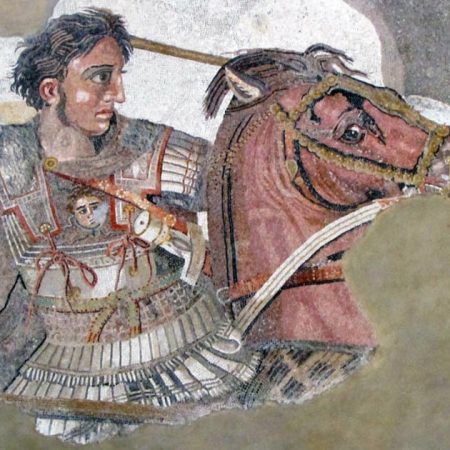 Italy, Pompeii, House of the Faun, room with mosaic showing the battle of Alexander the  Great
