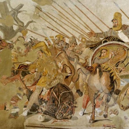 Italy, Pompeii, House of the Faun, room with mosaic showing the battle of Alexander the Great