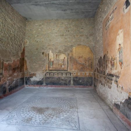 Italy, Pompeii, House of the Gilded Cupids, room with frescoes