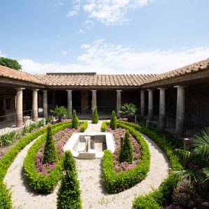 Italy, Pompeii, House of the Gilded Cupids, view of the garden with the Portico of the  Peristyle High-Quality Images & Videos The MCA Collection