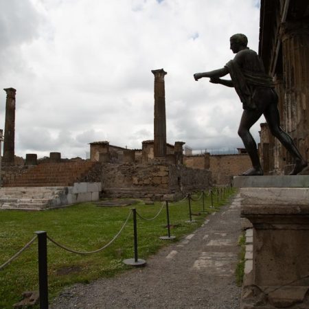 Italy, Pompeii, Roman Forum, Temple of Apollo, with the statue of Apollo Italy, Pompeii, Roman Forum, Temple of Apollo, with the statue of Apollo