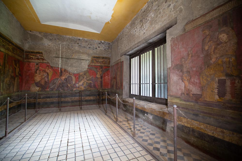 Italy, Pompeii, Villa of the Mysteries, Triclinium with large frieze contains 28 human figures on a podium High-Quality Images & Videos The MCA Collection