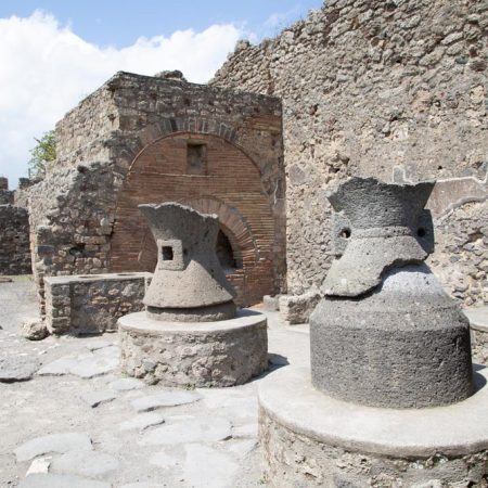 Italy, Pompeii, Bakery of Numerius Popidius Priscus, with the oven and the stone millstones